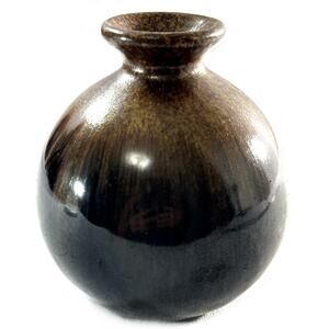 Small Round Studio Gold Crystalline Hombre Shades of Brown Pottery Art Vase